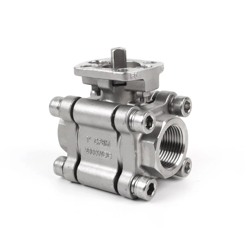 3PC Ball Valve 2000WOG ກັບ ISO 5211 Base ສໍາລັບ Actuator